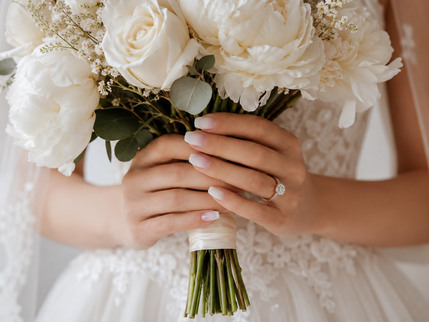 Modern soft ombre French bridal manicure