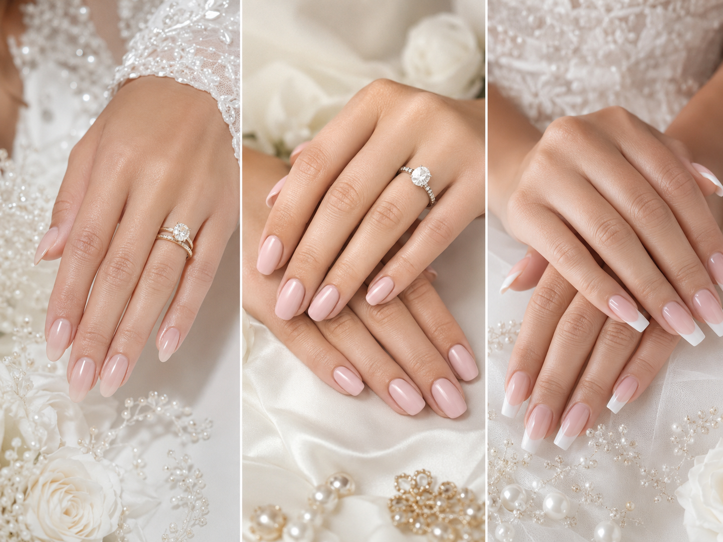 Elegant bridal Gel X dip powder and acrylic nail options